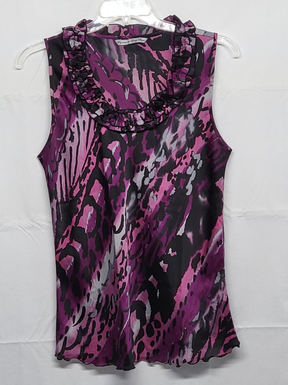 Signature by Larry Levine Womens Sleeveless Top Sheer XL Animal Print Scoop Neck